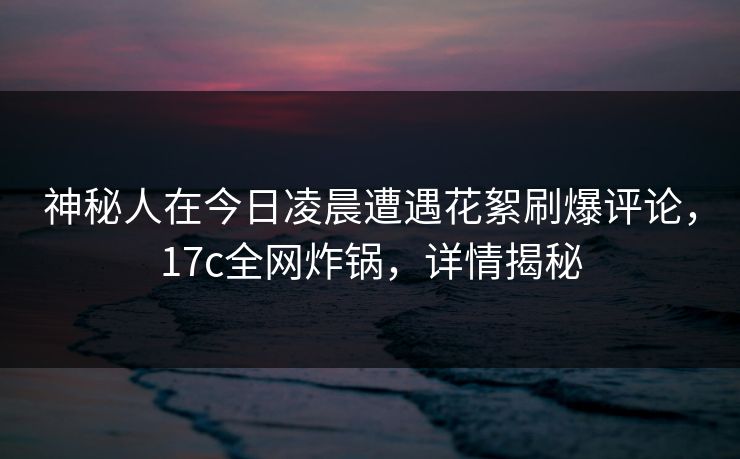 神秘人在今日凌晨遭遇花絮刷爆评论,17c全网炸锅,详情揭秘