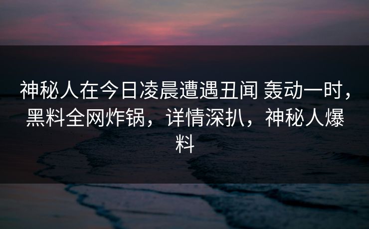 神秘人在今日凌晨遭遇丑闻 轰动一时，黑料全网炸锅，详情深扒，神秘人爆料